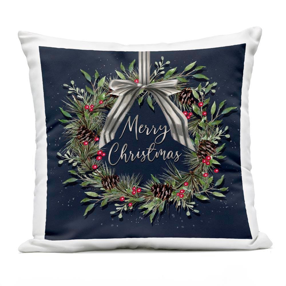 Hanging Christmas Wreath with Bow Black Square Outdoor Throw Pillow price history on PriceWatchPro