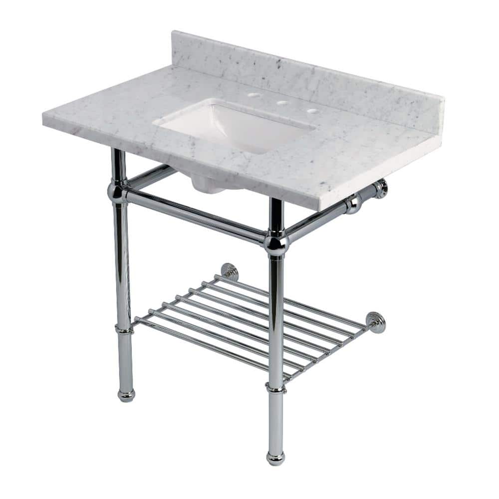 Kingston Brass Templeton 36 In. Marble Console Sink With Acrylic Legs In Carrara Marble Polished Chrome Hkvpb36masqb1