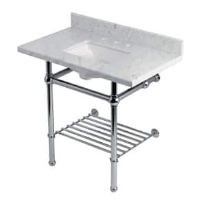 Kingston Brass Templeton 36 In. Marble Console Sink With Acrylic Legs In Carrara Marble Polished Chrome Hkvpb36masqb1