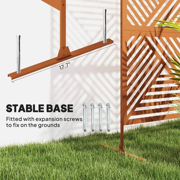 Outsunny - Steel Outdoor Privacy Screen, 78in. H x 48 in. W Decorative Privacy Fence Screen, Freestanding Divider with Stand, Brown
