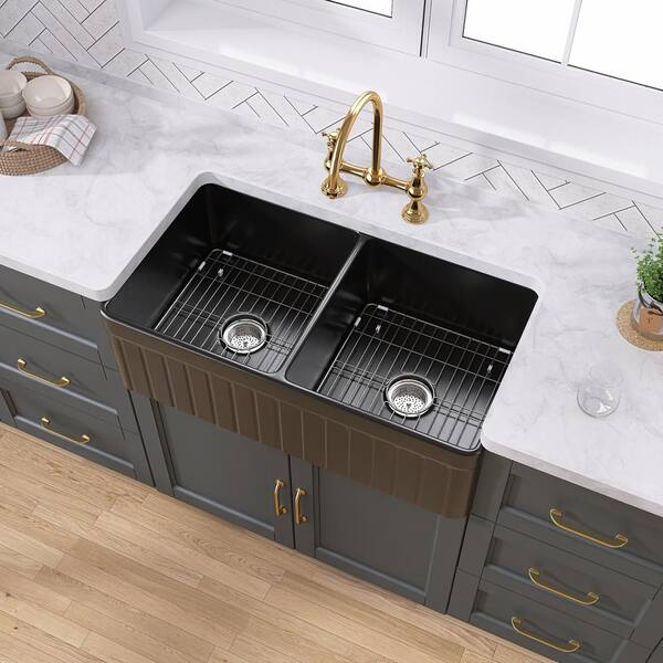 Getpro 33 in. Rectangular Apron Front Farmhouse Kitchen Sink Double