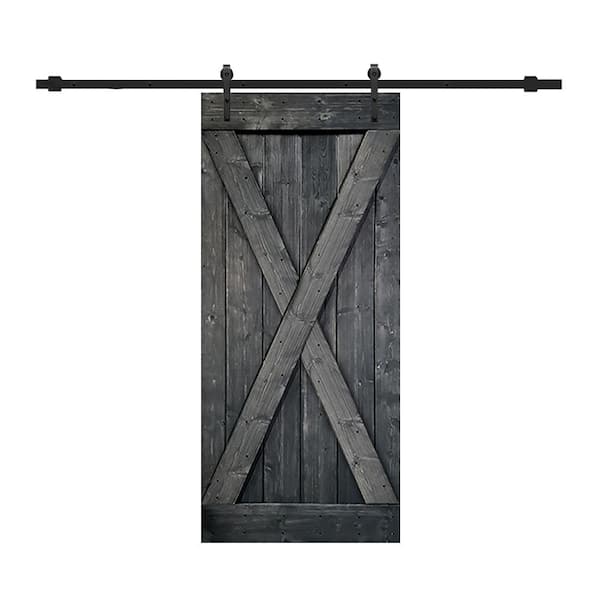 CALHOME 36 in. x 84 in. Metallic Gray Knotty Pine Wood Interior Sliding Barn Door with Hardware Kit