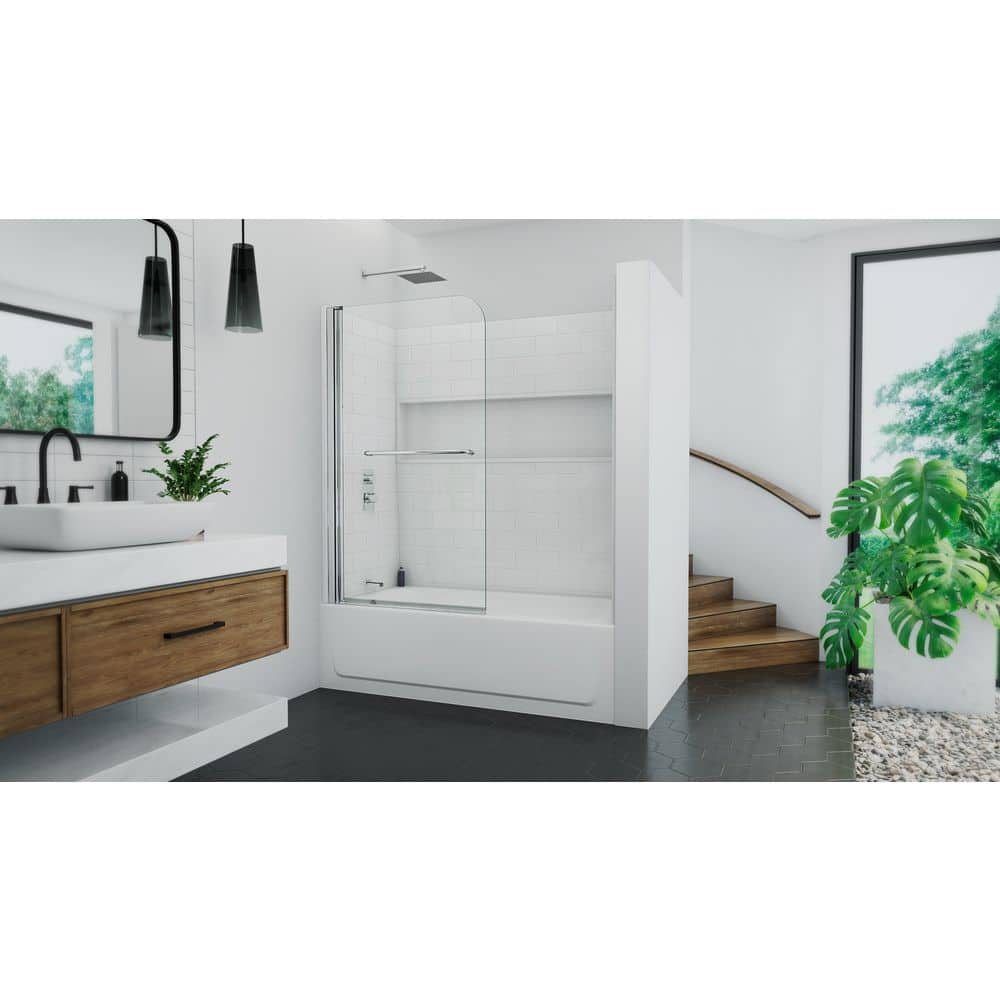 Maui 34 in. W x 58 in. H Frameless Pivot Tub Door in Chrome with Clear Glas