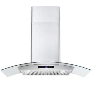 30 in. Silver Wall Mounted Range Hood Ducted 700CFM Tempered Glass Touch Panel Control Vented LEDs with light