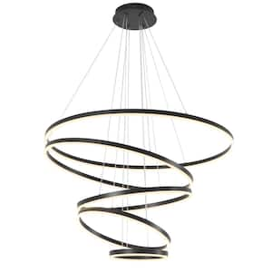 5-Lights 39.4" Dimmable Integrated LED Black Rings Chandelier for Living Room Village Foyer High Ceiling Hanging Light