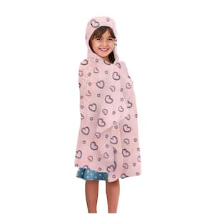 Kids Hooded Pink Glow in the Dark Hearts Throw Blanket 50 x 25 inches