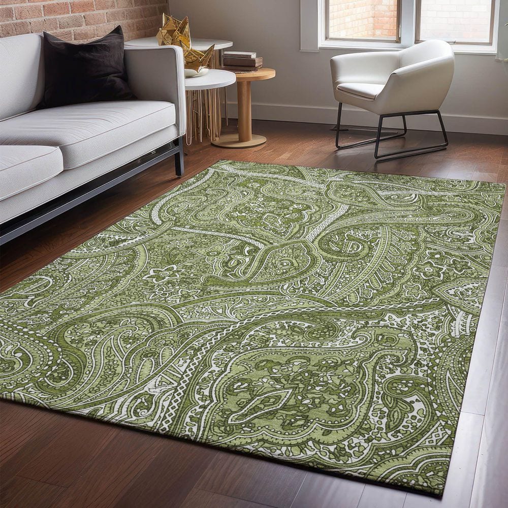 Red Rectangular Washable Synthetic Paisley Rug 3' x 5'