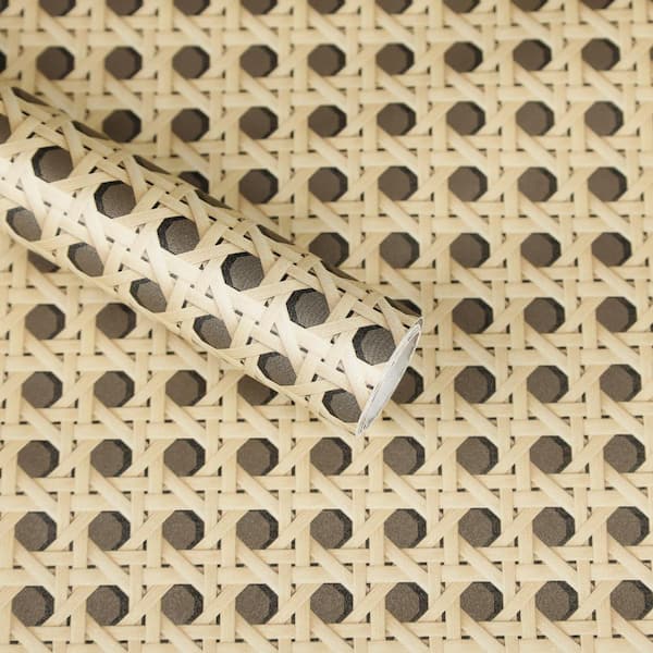 17.52 in. x 118.11 in. Rattan Peel and Stick Wallpaper Roll (Set of 2), Weave Printed Rattan Furniture Contact Paper