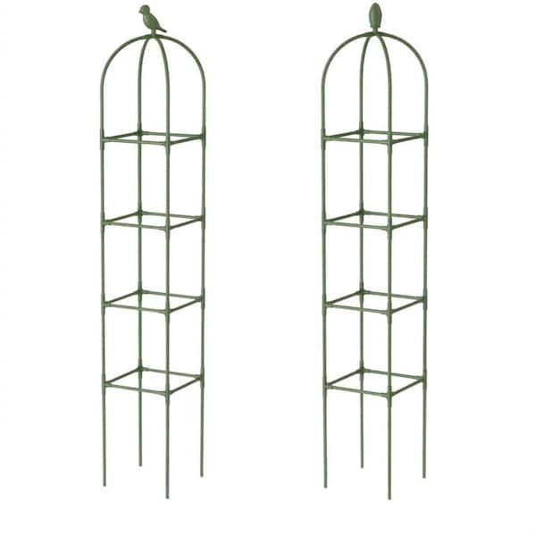 2 Pack 71 in. PVC-Coated Iron Obelisk Tower Trellis Rustproof Garden Support for Climbing Roses Tomatoes Vines