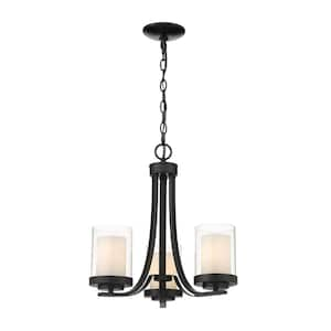 Lagoon 3-Light Matte Black Chandelier with Glass Shade 703-3-MB