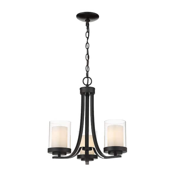 Unbranded Willow 3-Light Matte Black Chandelier with Glass Shade