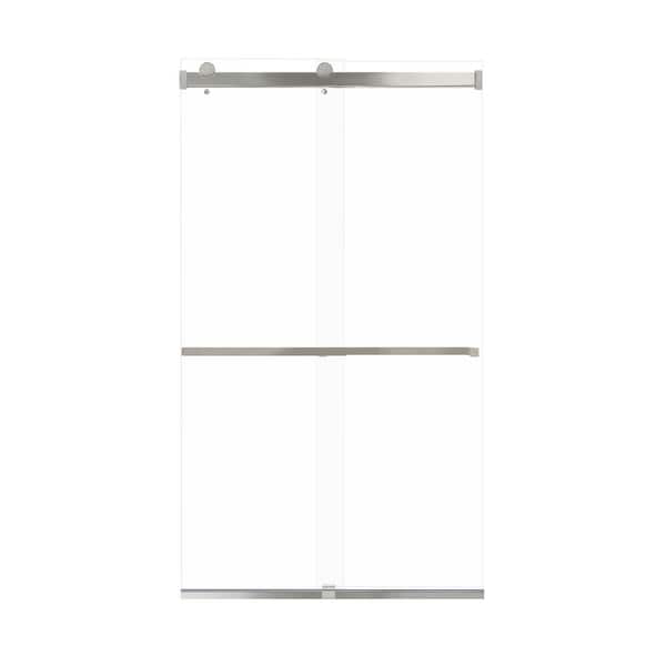Transolid Brianna 48 in. W x 80 in. H Sliding Frameless Shower Door in Brushed Stainless with Clear Glass