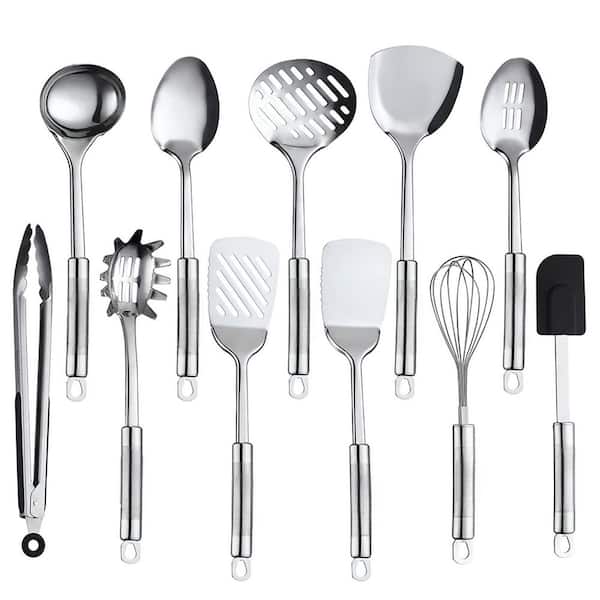 11-Pack Silver Stainless Steel Cooking Utensil Set Nonstick Kitchen Gadgets Cookware Set for Home Kitchen Cooking Baking