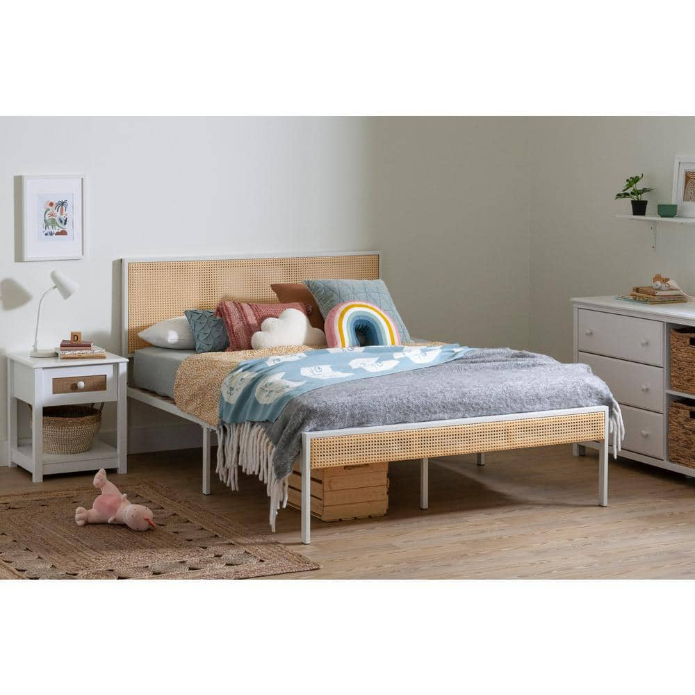 Full Bloom Metal Kids' Platform Bed with Natural Cane White - South Shore