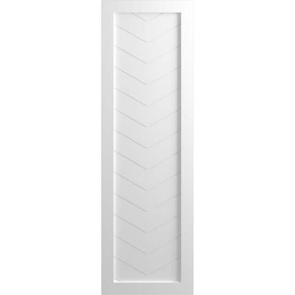 Ekena Millwork 12" x 76" True Fit PVC Single Panel Chevron Modern Style Fixed Mount Board and Batten Shutters, Unfinished (Per Pair)