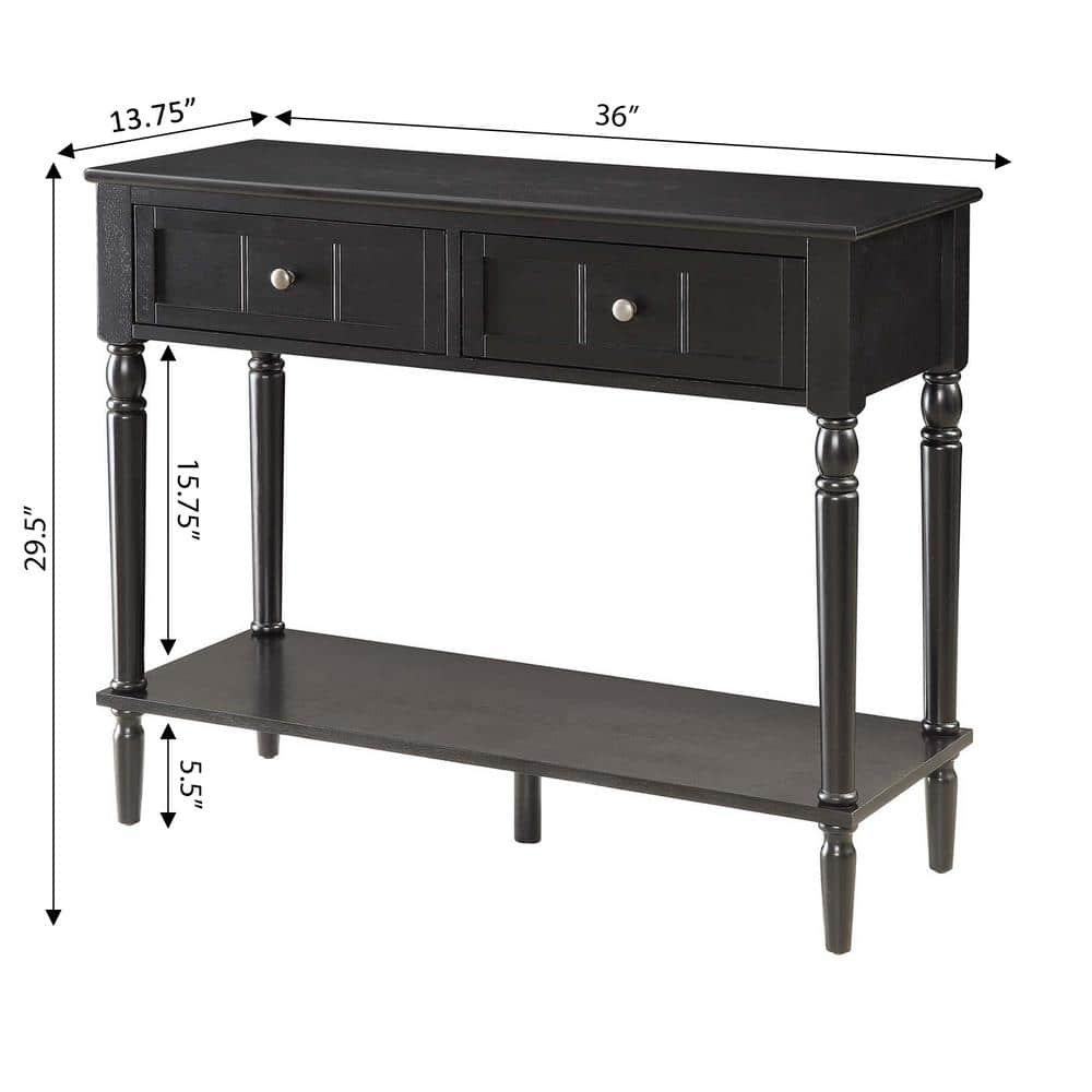 French Country Chic Black Wood Console Table with Storage Shelf