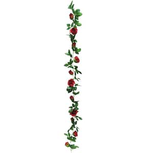 6 ft. Red Artificial Rose Flower Garland Hanging Vine