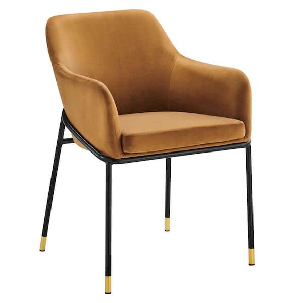 MODWAY Jovi Performance Velvet Dining Armchair in Black Cognac