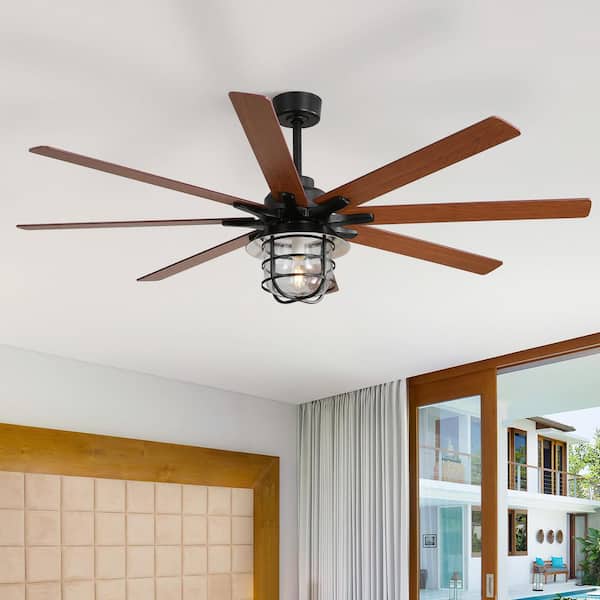 66 in. Indoor/Outdoor Black Ceiling Fan with Light Bulb and Remote Control for Large Room
