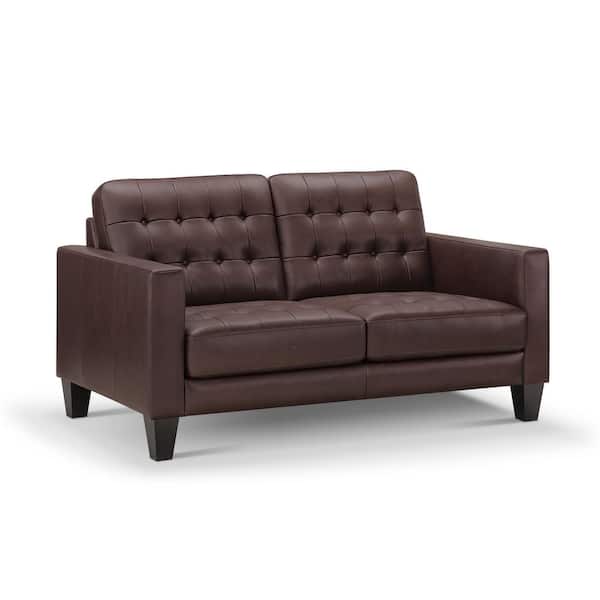 DEVON & CLAIRE Carlisle 39 in. Straight Arm Leather Rectangle Loveseat Sofa in. Brown
