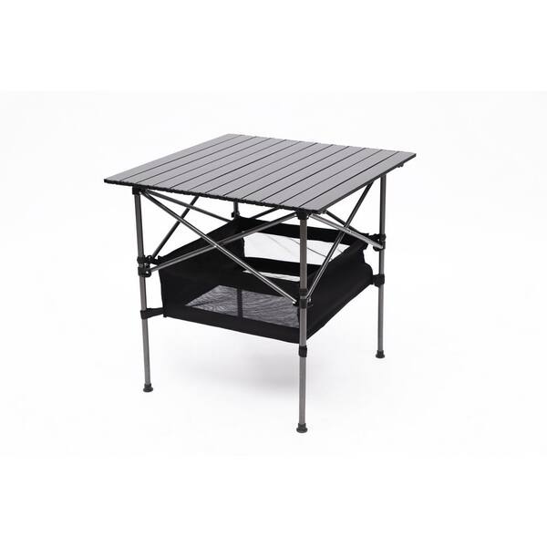 Unbranded Folding Outdoor Table with Carrying Bag,Lightweight Aluminum Roll-up Square Table for Indoor, Camping, Patio Black