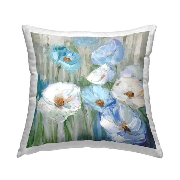 Stupell Industries Blue & White Poppies Blue Floral Polyester 18 in. X 18in. Throw Pillow