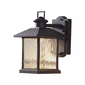 Lumsden 11.22 in. Black Dusk to Dawn Integrated LED Outdoor Wall Lantern Sconce