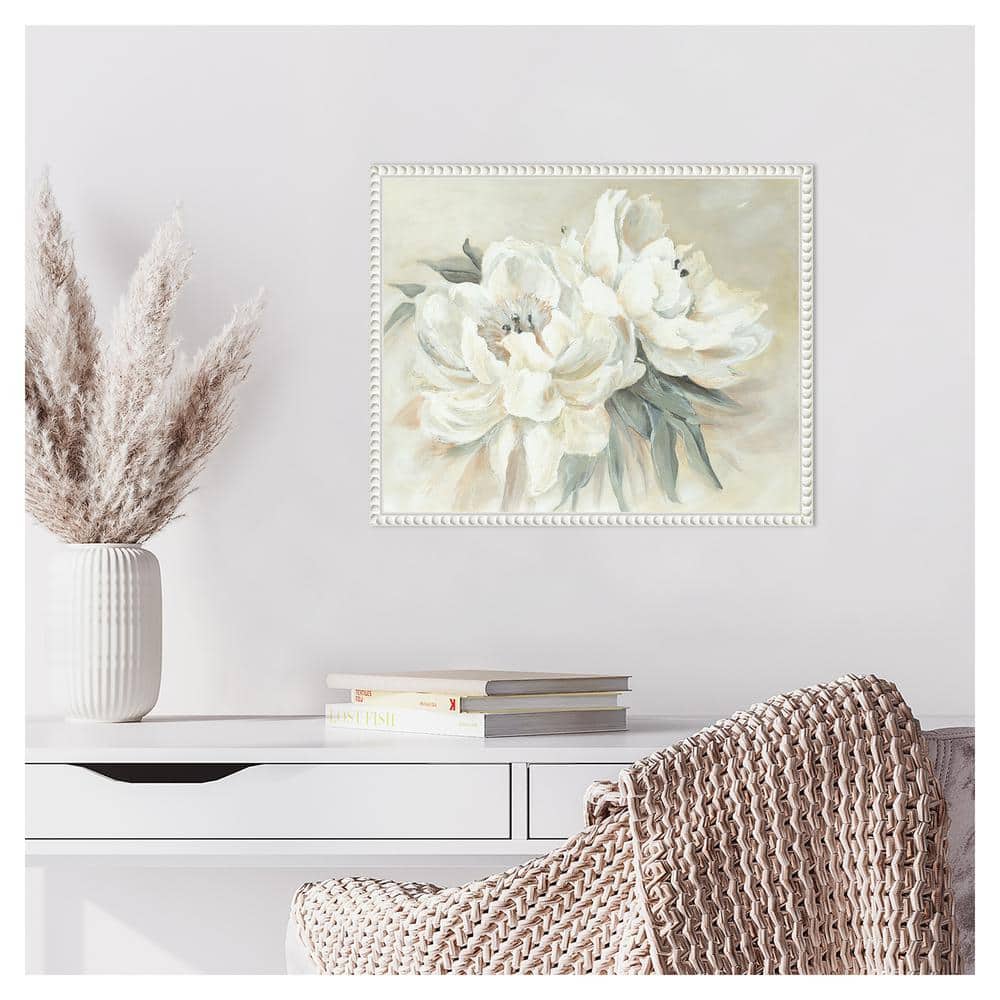 White Floral Beaded Frame Canvas Wall Art