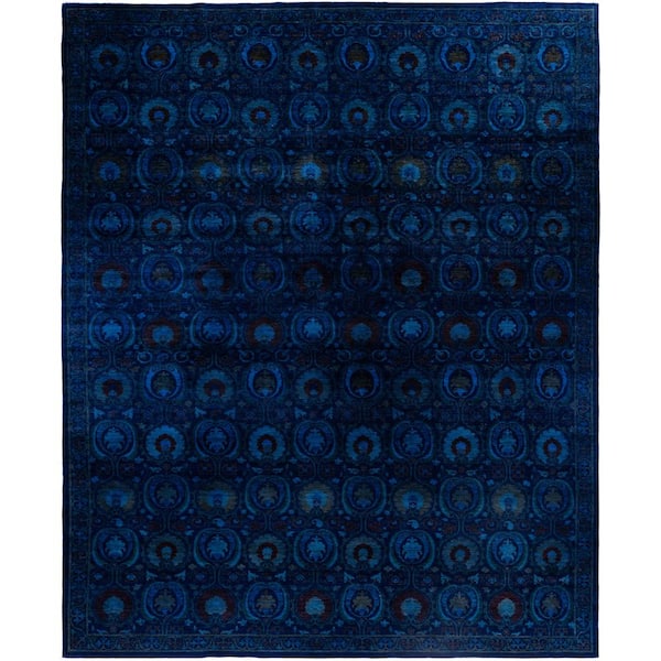 Fine Vibrance Navy 12 X 18 Hand-Knotted Wool Indoor Area Rug