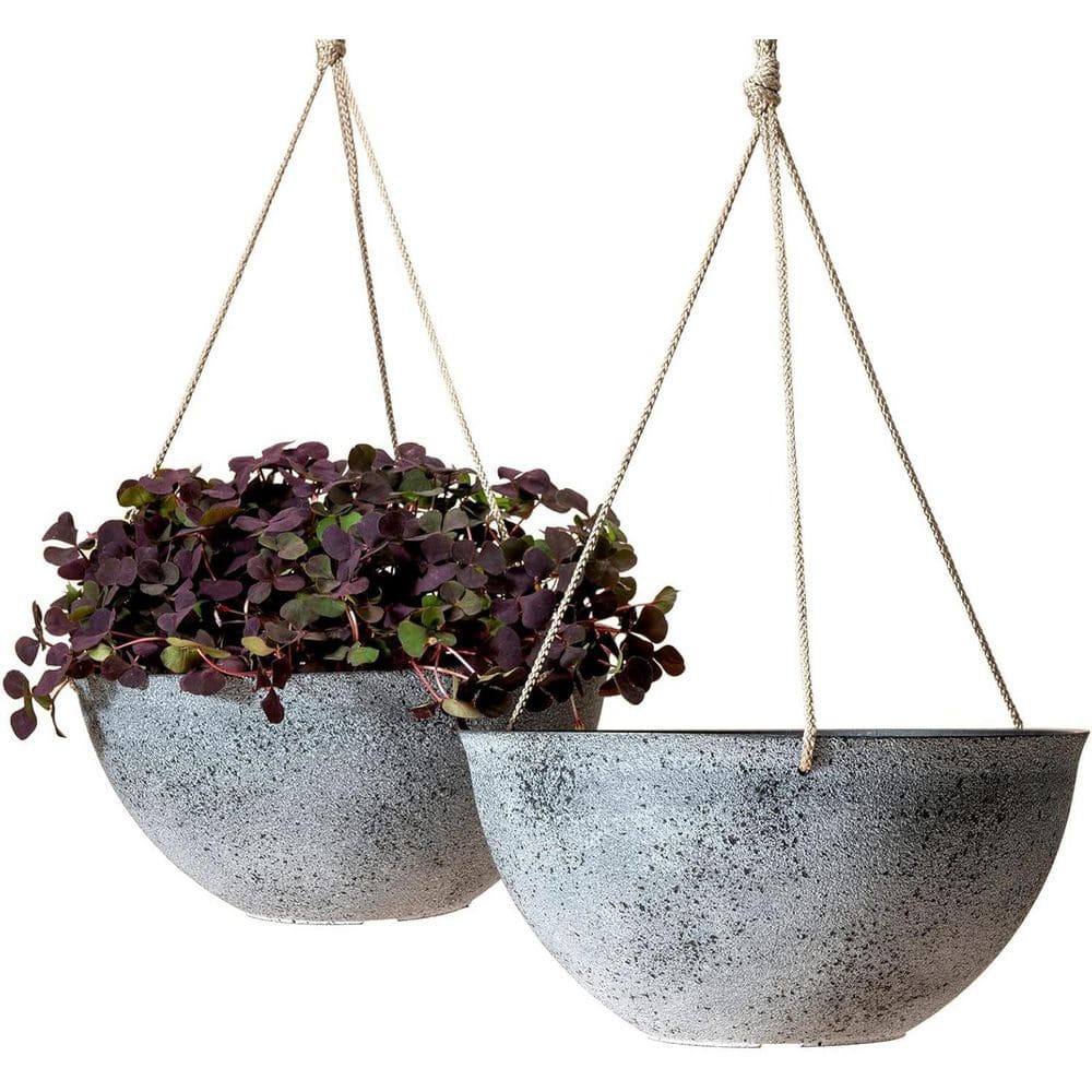 Large 13.2 in Concrete Gray Plastic Hanging Basket with Drain Holes Hanging Flower Pots (Set of 2) price history on PriceWatchPro