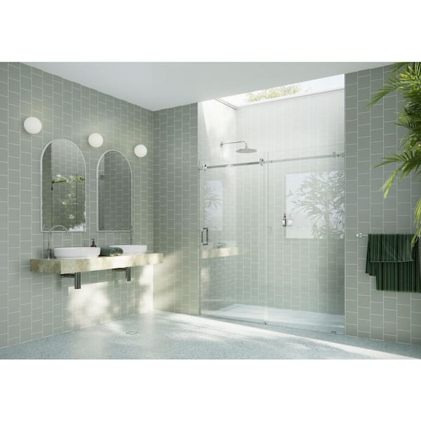 Astro 68 in. W x 78 in. H Sliding Frameless Shower Door with Square Hardware in Chrome with Clear Glass