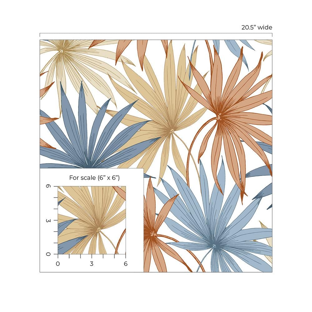 Charlotte Blue and Soft Melon Tropical Palm Toss Peel and Stick Wallpaper