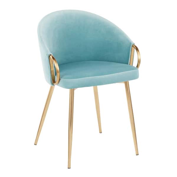 Lumisource Claire Light Blue Velvet and Gold Dining Chair