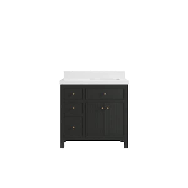 Willow Collections Sonoma 36 in. W x 22 in. D x 36 in. H Right Offset Sink Bath Vanity in Black Top with 2" White Quartz Top