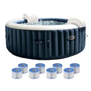 PureSpa Plus 4-Person Inflatable Bubble Jet Hot Tub and Replacement Filters (8 Pack)