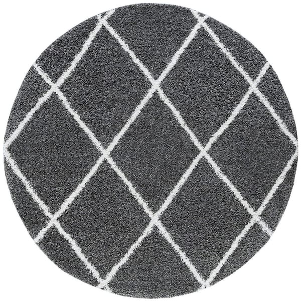 Tayse Rugs Soho Shag Diamond Gray 8 ft. Round Indoor Area Rug