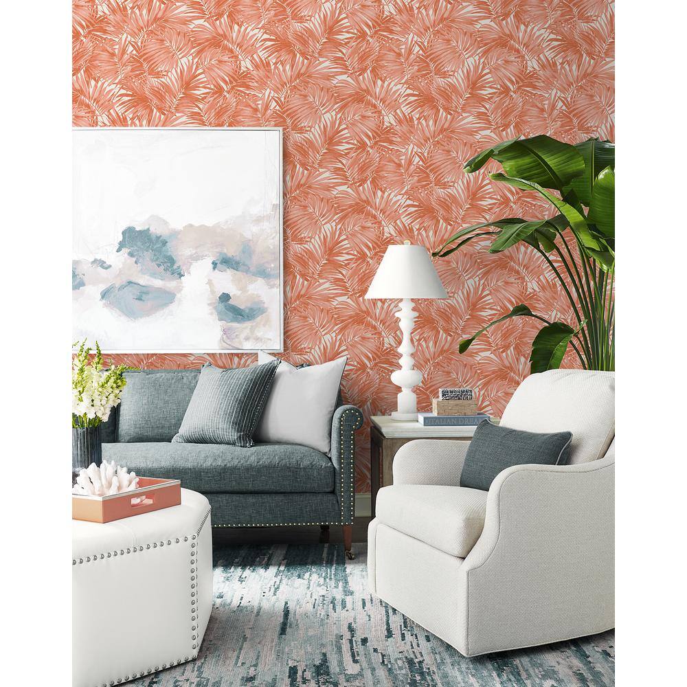 Coral Cordelia Tossed Palms Embossed Vinyl Wallpaper Roll