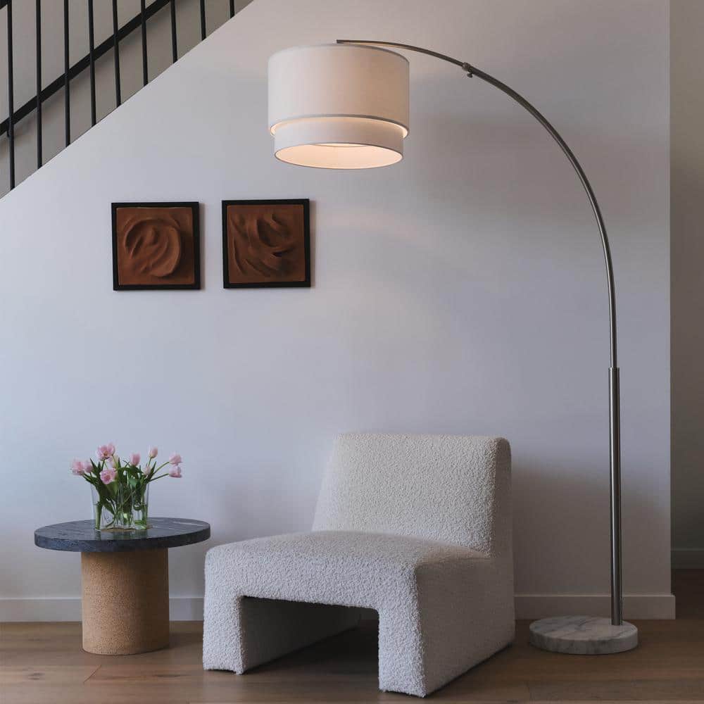 Mason 81" Modern White LED Arc Floor Lamp with Adjustable Drum Shade
