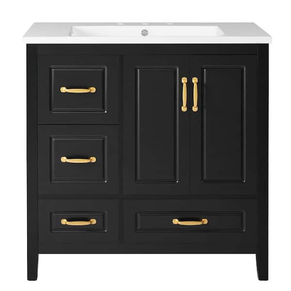 36 in. Black Bath Vanity with White Resin Top Sink with Soft-closing Doors and 4 Soft-Closing Drawers