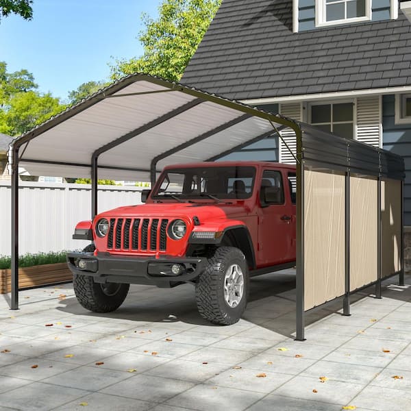 10 ft. W x 15 ft. D Metal Carport with Enhanced Base Outdoor Heavy Duty Garage Galvanized, Car Canopy and Shelter