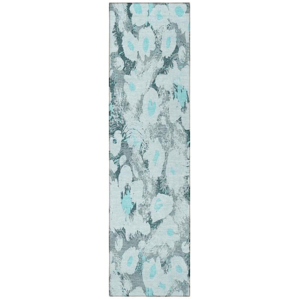 Teal 2 ft. x 8 ft. Woven Floral Runner Indoor/Outdoor Area Rug