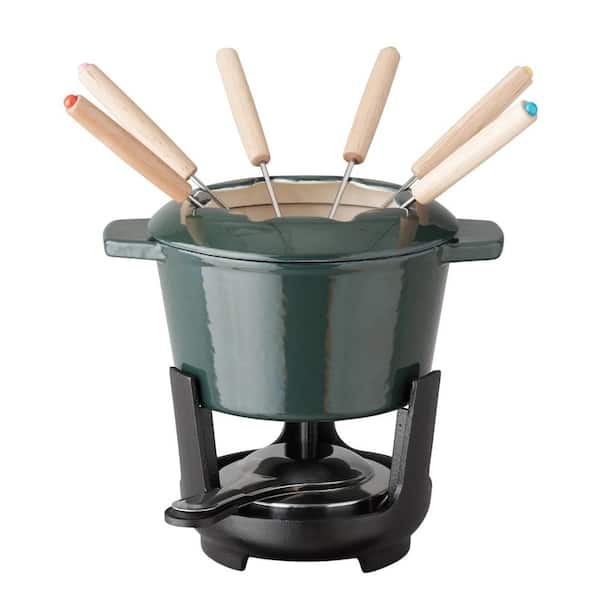 OUR TABLE 13-Piece Enameled Cast Iron Fondue Pot Set in Sycamore 985119965M  - The Home Depot