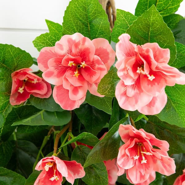 Nearly Natural 24 in. UV Resistant Artificial Azalea Hanging Plant