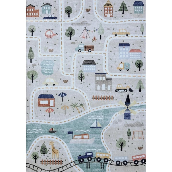 Rug Branch Soft Steps Playtime Blue Grey 5 ft. x 8 ft. City Road Map Area Rug