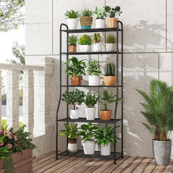 5 Black Iron Rectangle Waterproof Plant Stand Shelf with Outdoor