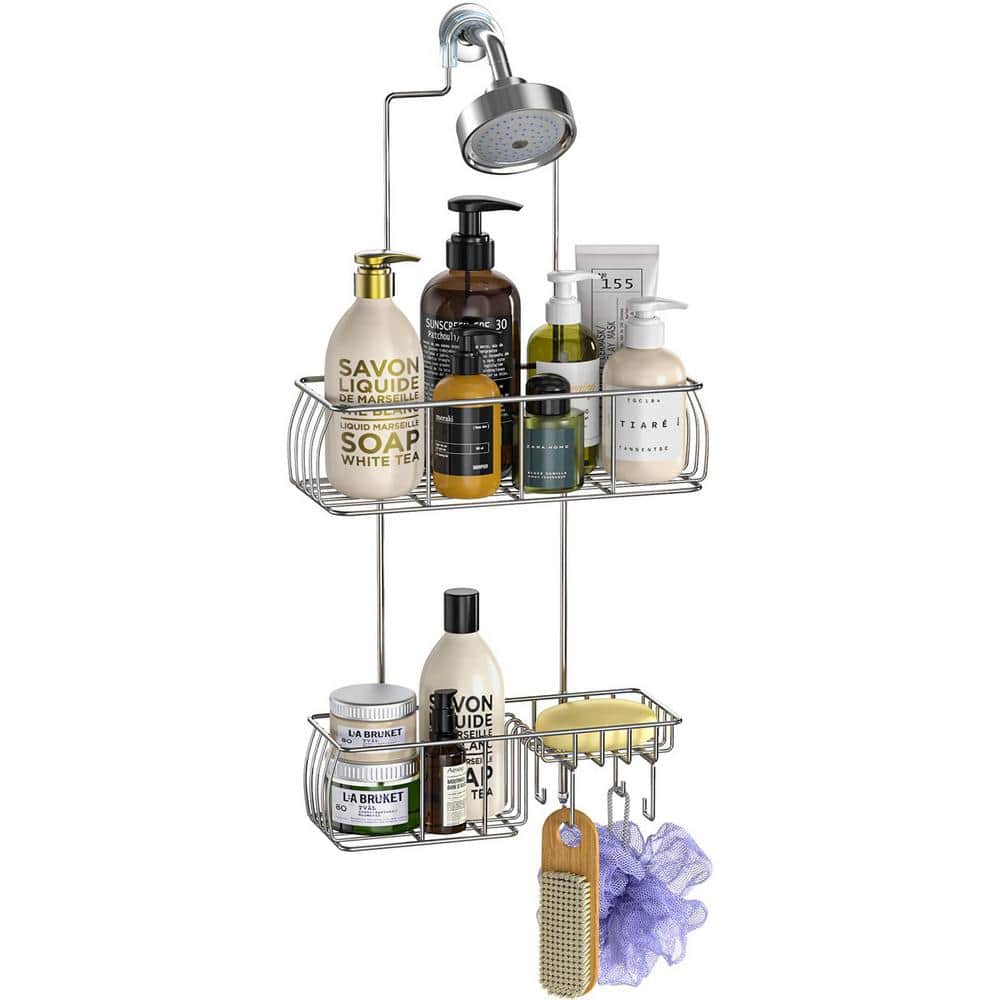 Cheer Collection Wall Mounted Shower Caddy & Towel Hooks - No