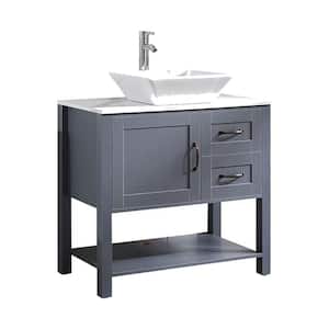 30 in. W x 18.5 in. D x 30 in. H Single Sink Freestanding Bath Vanity in Gray with White Cultured Marble Top and Mirror