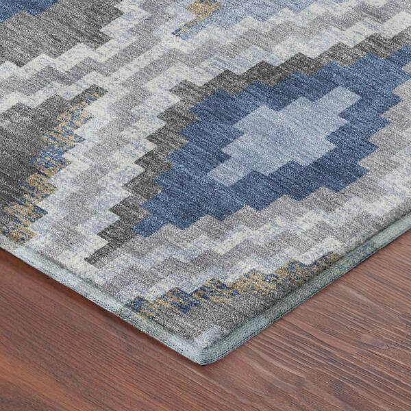 Mayfield Premium Machine Washable Abstract AMF2331 Denim 10 ft. x 14 ft. Area Rug