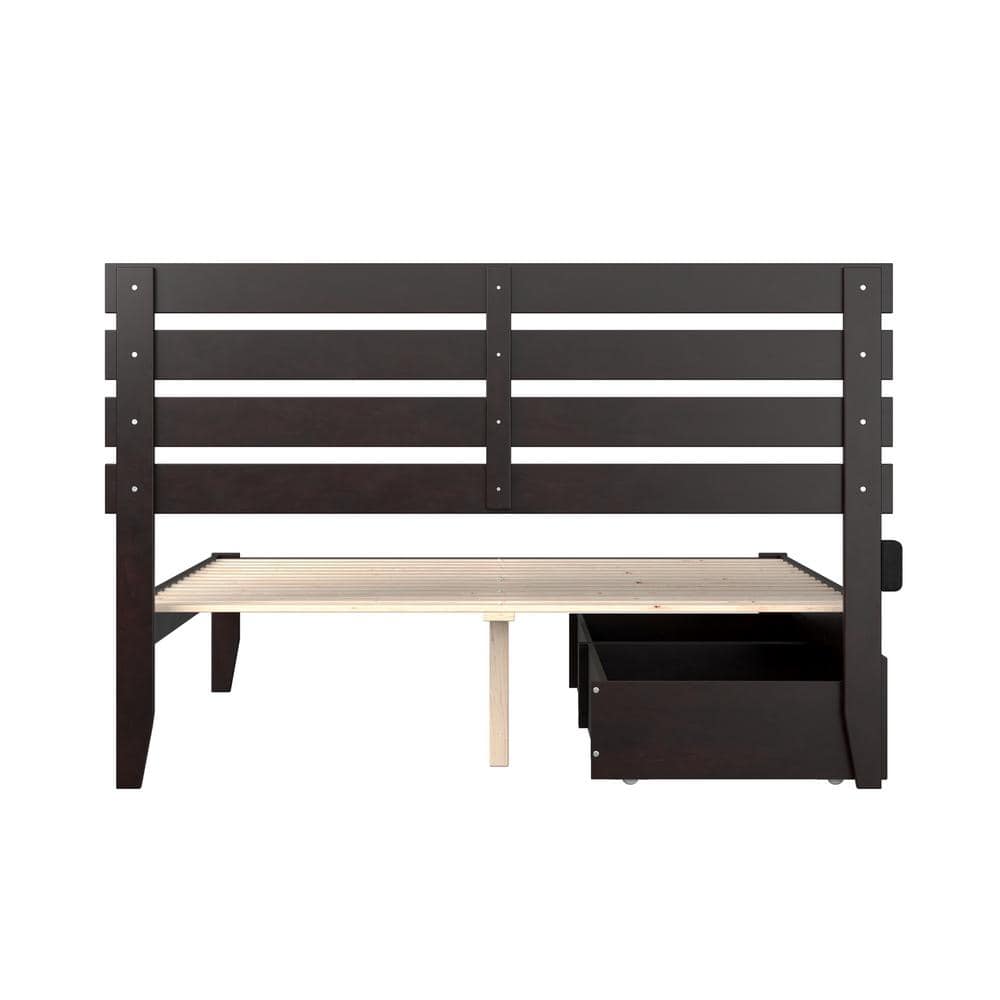 Espresso Wood Queen Bed with Storage Drawers and Slats