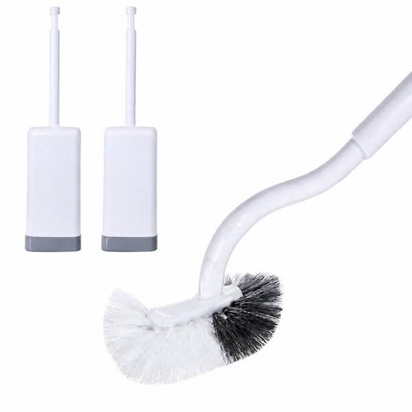 Toilet Brush and Holder 2-Pack Curved Design Deep Cleaning Under Rim, Compact Bathroom Toilet Bowl Brush Set